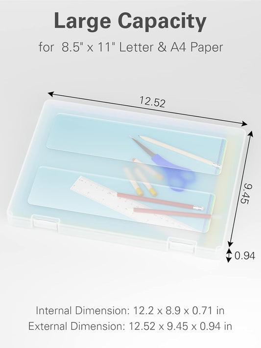 iBune 4-Pack A4 Plastic Paper Organizer Box, Scrapbook Storage for 8.5” x 11” Letter Papers, Portable Document Holder, Photo Storage Box Sticker Art Supplies Organizers, 12.2” x 8.9” x 0.7” Inner Size