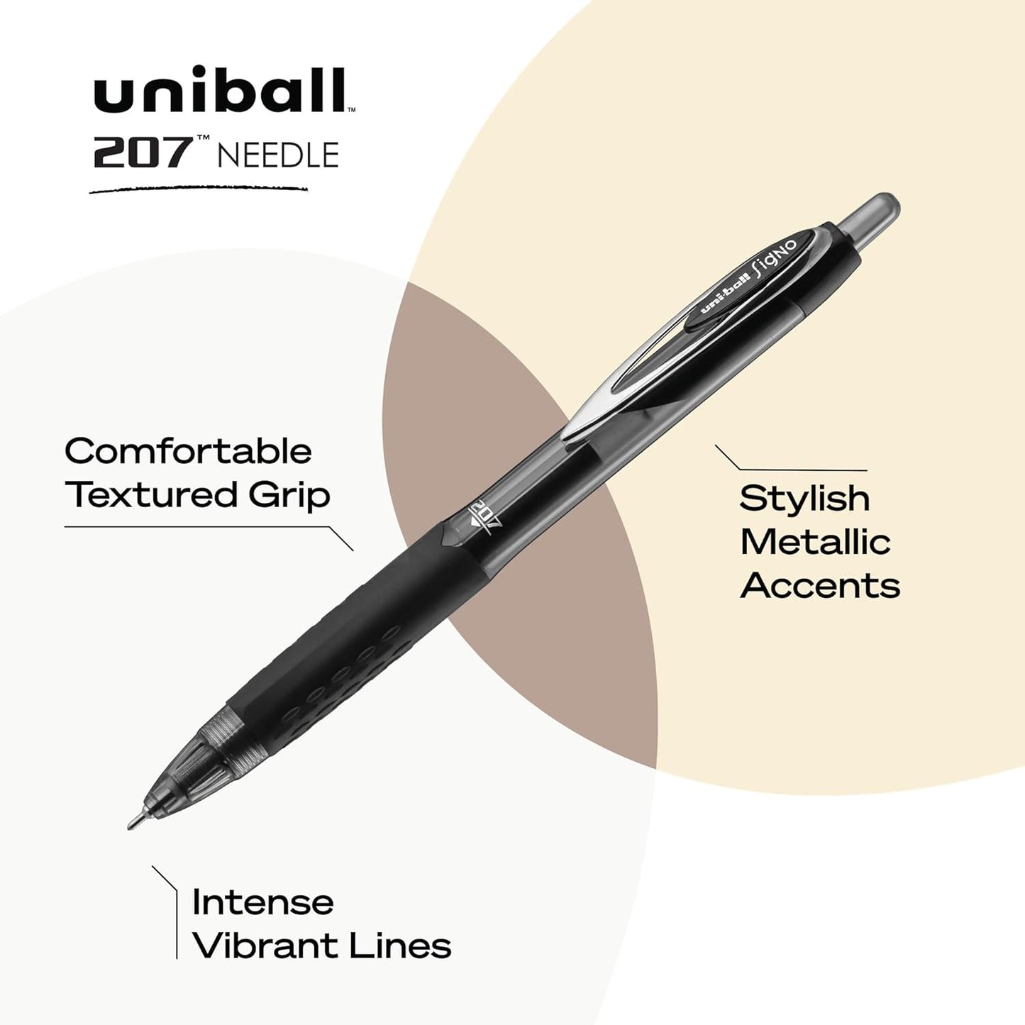 uniball 207 Plus+ Retractable Gel Pens, Medium Point (0.7mm), Black, 4 Pack