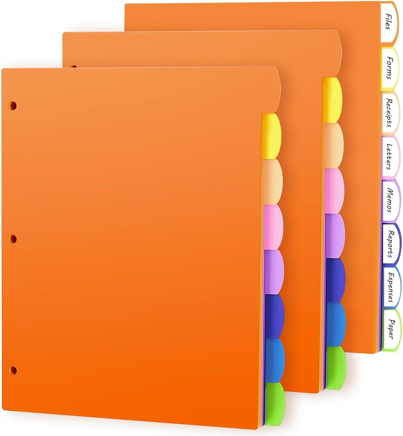 HABGP 96Pcs/12 Set 8 Tab Dividers for 3 Ring Binder, Colorful 3 Ring Binder Dividers with Tabs, 96 Pcs Page Folder Dividers, Plastic Tabbed File Dividers with Tabs, Three Ring Binder Index Dividers