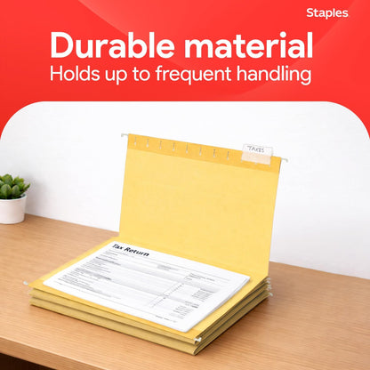 Staples Hanging File Folders, Letter Size, Blue, 5‑Tab, 1/5‑Cut Tabs, Includes Tabs & Inserts – 25/Pack