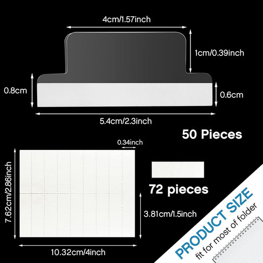 Gueevin 100 Pieces 1.5 Inch Insertable Self Adhesive Index Tabs with Paper Printable Inserts Clear Plastic Sticky File Folder Labels Hanging File Tabs for Notebooks Book Page Folders