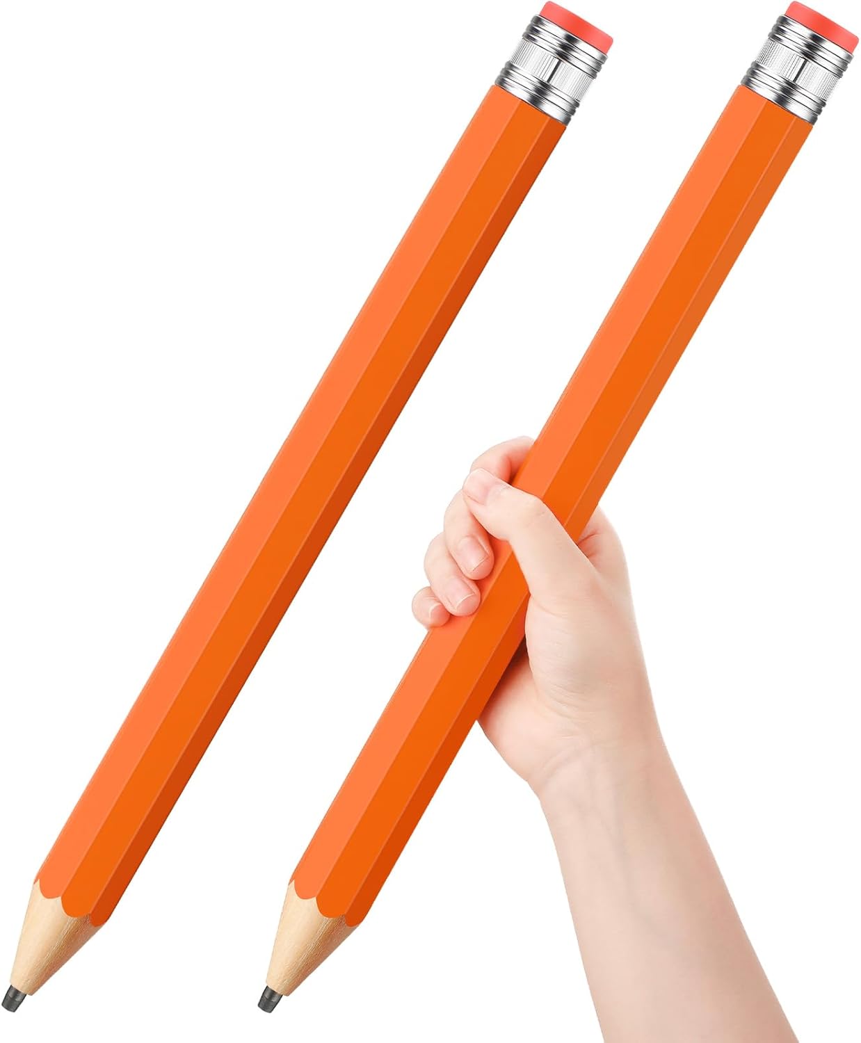 Back to School Gifts for Students 2 Pcs 16 Inch Giant Pencils Wooden Jumbo Pencils Prop Decor Funny with Cap Eraser Large Fun Novelty Gifts for Kids School Kindergarten Home Office(Orange)