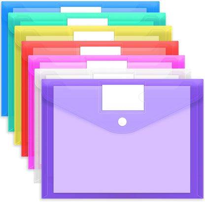EOOUT 30 Pack 10 Color Plastic Envelopes Poly Envelopes, Hook & Loop Closure File Folders Clear Document Folders File Envelopes with Label Pocket A4 Size