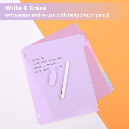 SKYDUE 8 Tab Durable Plastic Dividers, Big Tab Dividers for 3 Ring Binder, Letter Size,Write & Erase Binder Dividers with Tabs, with Sticker Labels, 1 Set, Aesthetic Pastels Binder Dividers