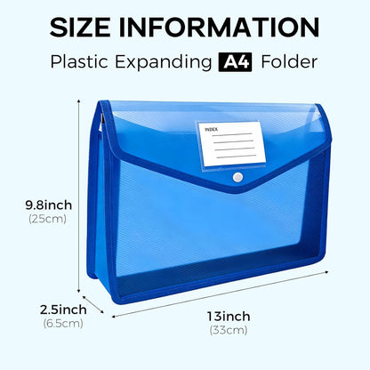 Plastic Expanding File Folder, Folders for Documents, Transparent Envelopes with Elastic Closure, File Folder Organizer Holder, Large Capacity, Fit Letter/A4 Size (2Pcs)