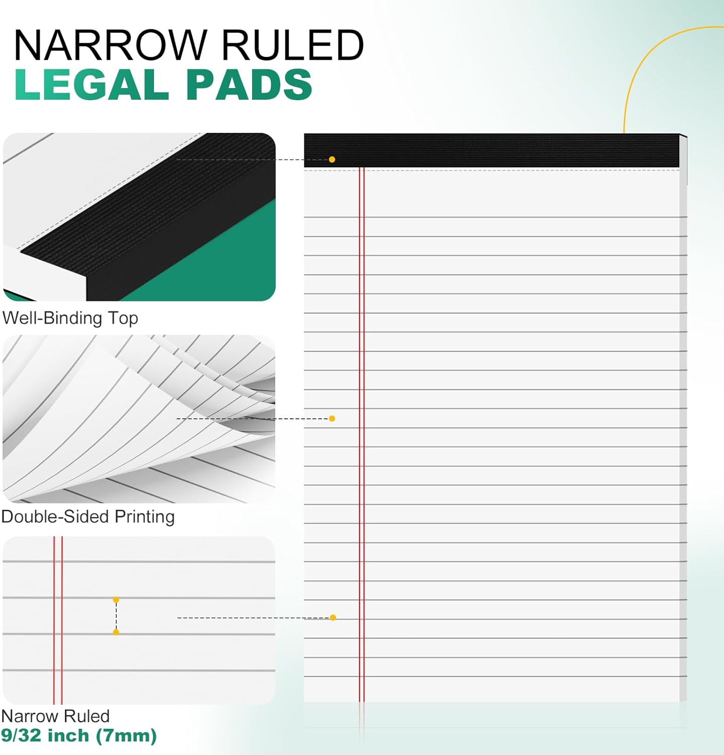 Legal Pads 8.5 x 14 Note Pads, 6 Pack Writing Pads Wide Ruled Notepads, Micro Perforated Notepad, Double-Side Printed Lined Paper Pads 30 Sheets per Notepad, White Legal Pads for Home, Office, School