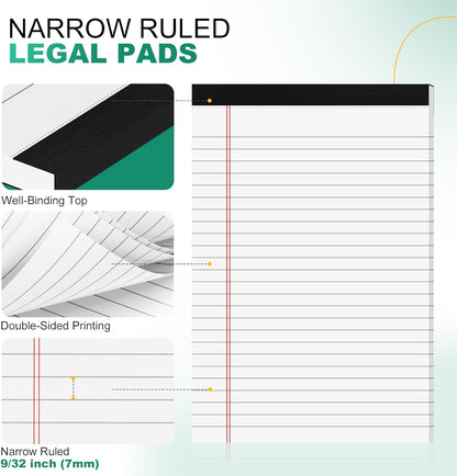 Legal Pads 8.5 x 14 Note Pads, 6 Pack Writing Pads Wide Ruled Notepads, Micro Perforated Notepad, Double-Side Printed Lined Paper Pads 30 Sheets per Notepad, White Legal Pads for Home, Office, School