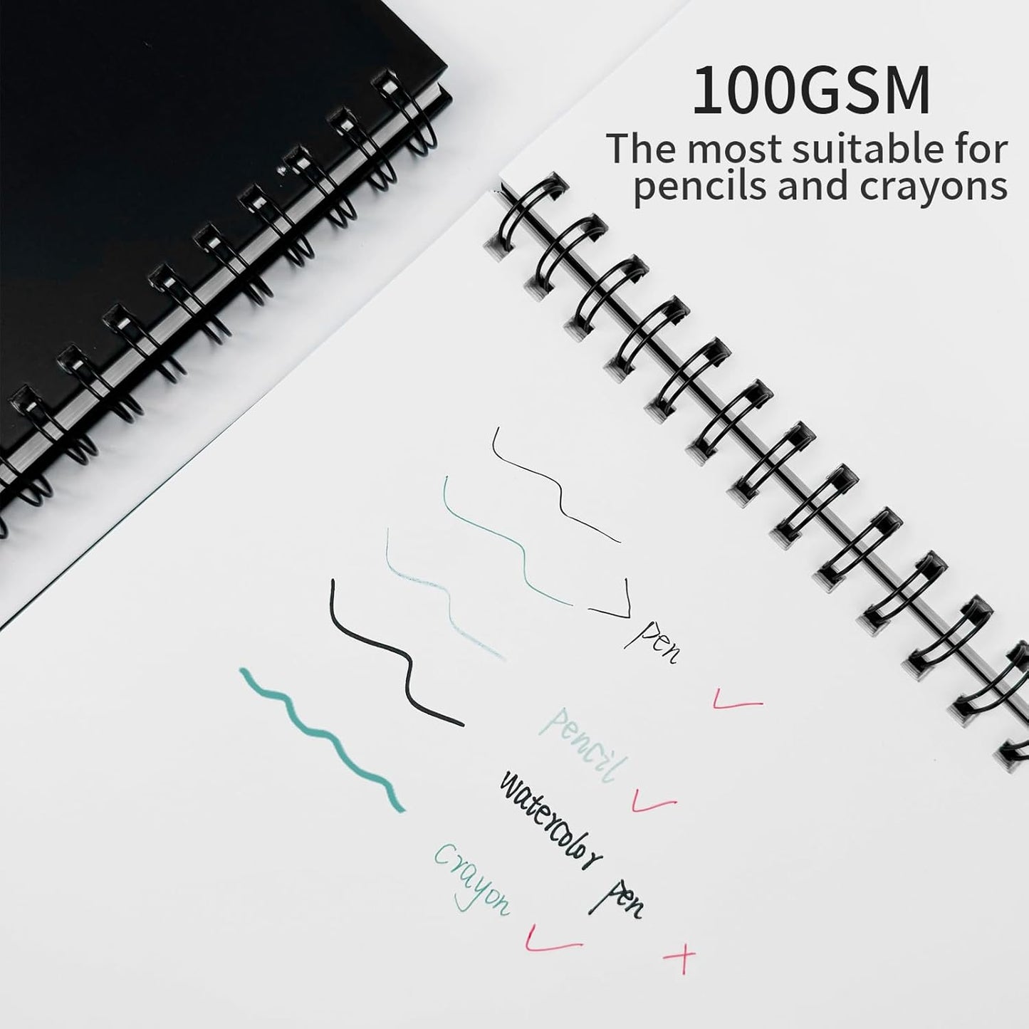 Lined Spiral Notebook A4 Large Black Journal 8.5" x 11"-4 Pack 7mm College Ruled Hardcover Notebooks 160 Pages 100GSM Thick Paper for Note Taking School Office Supplies