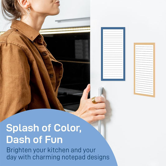 4 Pack Magnetic Notepads for Refrigerator with Magnetic Pen Holder, Fridge Grocery List Pads, 30 Sheets Per Pad, Full Magnetic Back Shopping List Memo Notepads for To-Do List Reminders, 7.9 x 3.5 inch