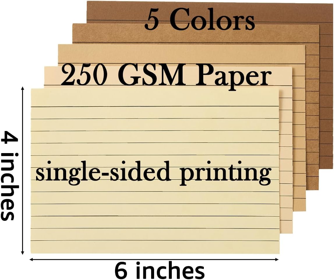 100 Sheets 3x5 Colored Ruled Note Cards Index Cards, 250 GSM Heavy Flashcards, 5 Brown