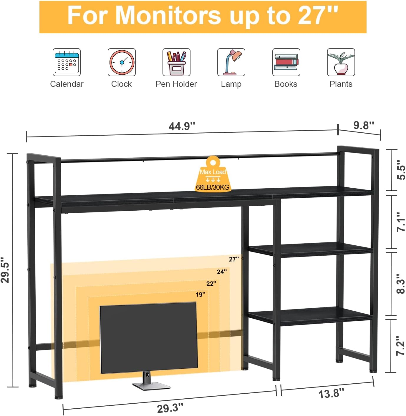 Snughome Desk Shelf, 38.6" Desktop Organizer Shelf, Desk Hutch for Computer Monitor, 4 Tier Desk Display Rack, Wood Desktop Bookshelf Storage Rack for Home Office Dorm, Rustic Brown | Desk Hutch, Computer Monitor, Desktop Display Rack, Home Office Dorm