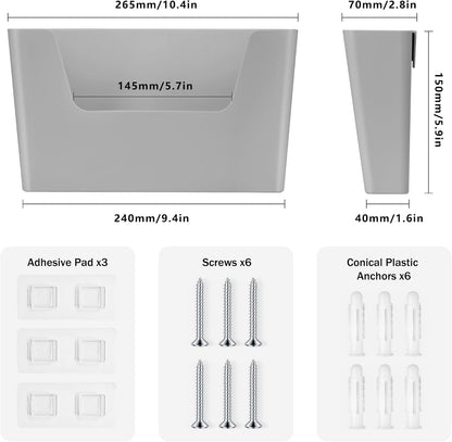 Jomola No Drilling Wall Mount File Holder - Office Wall Hanging Files & Magazines Organizer - Plastic Door Mount with Adhesive Pad, Gray (1 Count)
