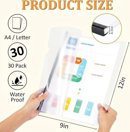 5 Pack Report Covers with Sliding Bar - Clear Plastic Presentation Folders for A4 & Letter Size Paper, 70 Sheet Capacity File Document Binder for School, Office, Resume & Business Use