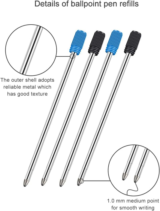 Ballpoint Pen Refills Pack of 20, Smooth Writing 2.75 Inch and 1.0 mm Medium Point Metal Refill, Replaceable Ink Pen Refill for Diamond Crystal Stylus Pens and Ballpoint Pens (Black and Blue)