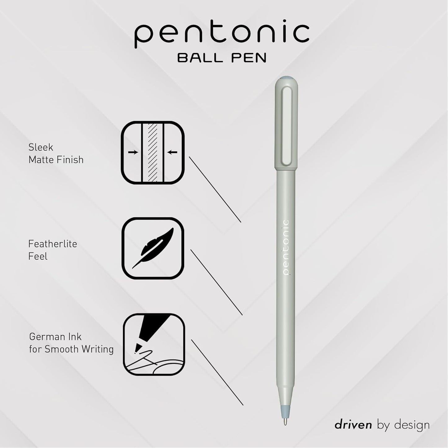 Pentonic Ballpoint Pens, 10 Count, Frosted Pale Gray Barrel with Black Ink, 0.7 mm Fine Point, Smooth Writing For Journaling & Note Taking (PEN13086)