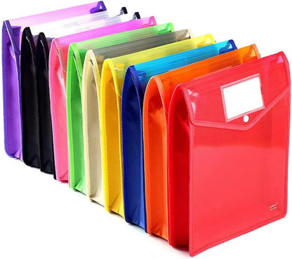 Plastic File Folder, 9 Pcs Large-Capacity Poly Envelope Expanding Wallet Document Folder Letter Size A4 Accordion File Pouch with Label Pocket, Snap Button for School Home Work Office Organization