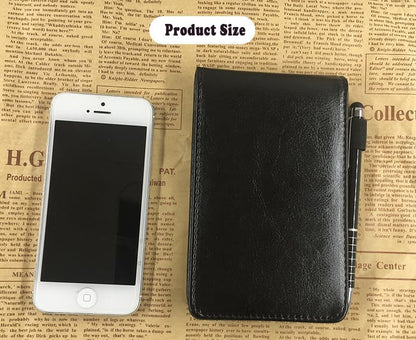 Yeustkony 2 Pack Mini Pocket Notepad Holder Set, A7 PU Leather Business Notebook Cover Jotter, Multifunction Leather Pocket Note Pad Holder for Office Working Study Memo Book Refills (Black + Brown)