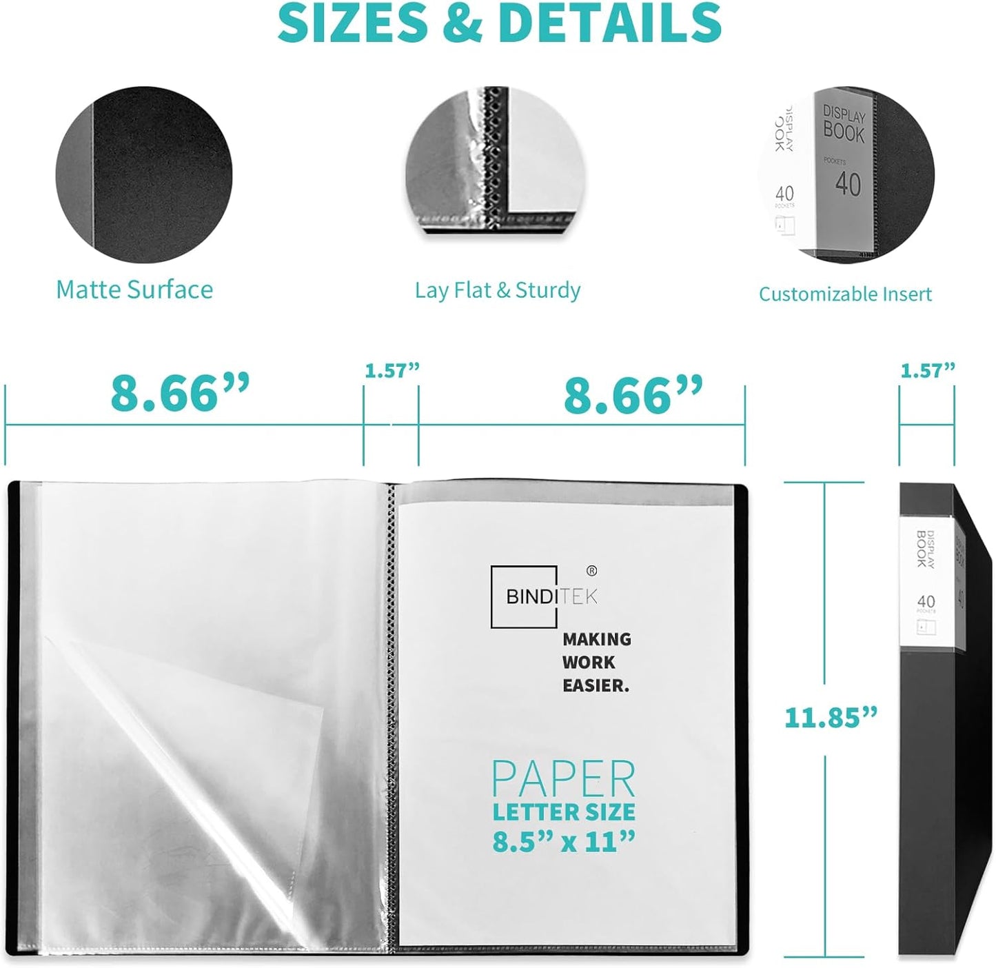Binditek 3 Ring Binder 1 Inch, Letter Size, Binder Organizer with 5-Tab Dividers, 2 Interior Pockets, Low Profile Clip Cover, Label Stickers, 175 Sheet Capacity, Floral, 1 Pack