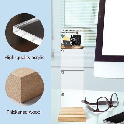 Sticky Notes Monitor Memo Board Acrylic Note Holder with Removable Wooden Base, Everything is Fine Logo Desk Set Includes 200 Sheets Two Sizes Sticky Notes, Office Desk Accessories Organizer