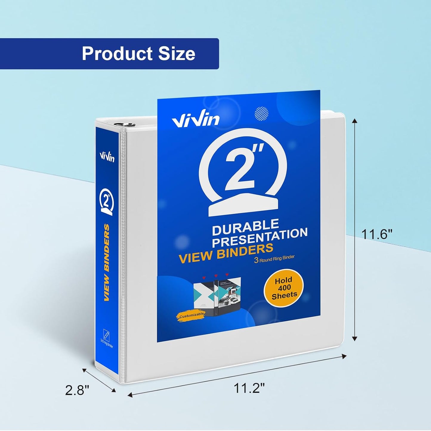 3 Ring Binder 1-1/2 Inch, ViVin Sturdy 1.5"-Round Ring Binder with 2 Interior Pockets, Clear View Cover, PVC-Free, Fits 300 Sheets of 8.5'' x 11'' Paper, Office Home School (6 Pack, White)