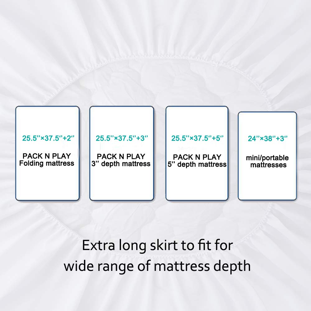 Crib Mattress Protector Sheets Waterproof 2 Pack, Quilted Crib Mattress Pad Cover Fitted Fits for Toddler Bed Mattress, White, 52” x 28”