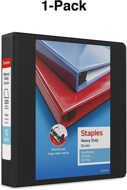 Staples Heavy-Duty 2-Inch D-Ring View Binder, Reinforced Spine, Holds Up to 450 Sheets, Gray, for Office & School