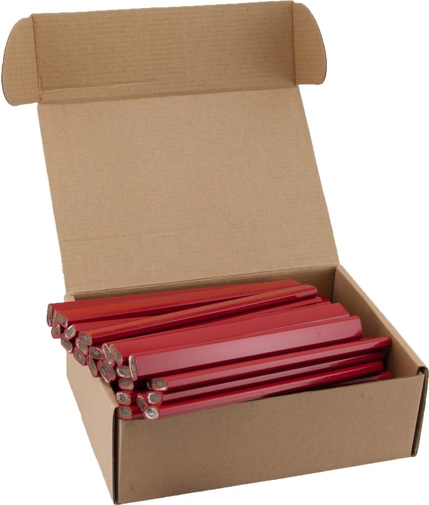 GRAPHITE Hard Lead Carpenter Pencils Bulk - (1) Pack of 12 Pieces Lumber Wooden Pencil #2 (HB) - Red