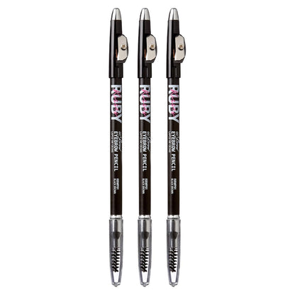Ruby Kisses GoBrow Eyebrow Pencil, Sharpenable, Longwear, Long Lasting Eyebrow Wooden Pencil for Natural-Looking Brows 3 Pack (Black Brown)