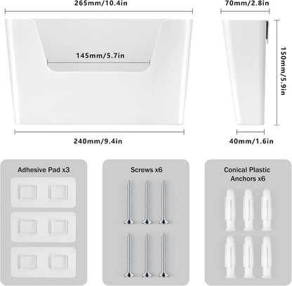 Jomola No Drilling Wall Mount File Holder - Office Wall Hanging Files & Magazines Organizer - Plastic Door Mount with Adhesive Pad, Gray (1 Count)