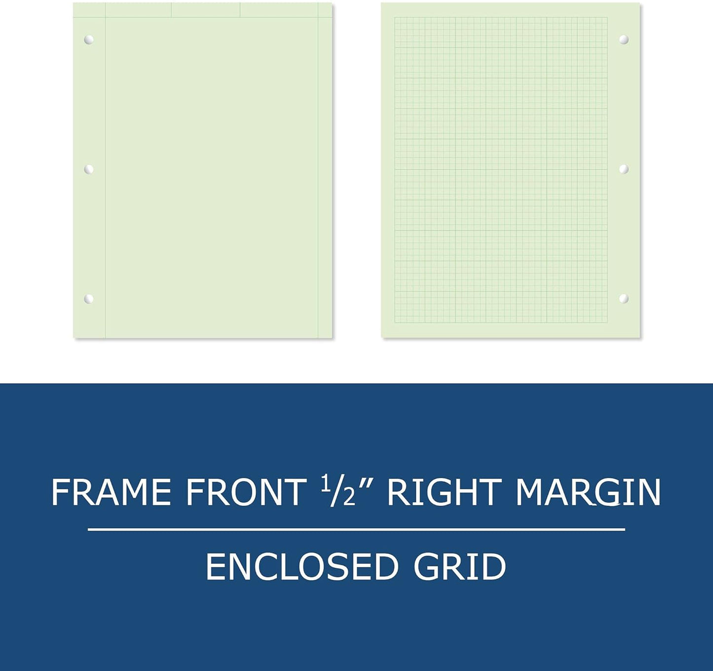 ROARING SPRING Graph Ruled Engineering Pad, Engineering Graph Paper Pad, 5x5 Enclosed Grid, 8.5" x 11", 200 Sheets, 3 Hole Punched, Green Tinted Sheets, Made in USA