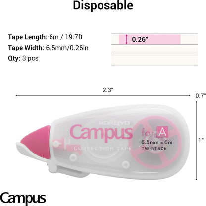 KOKUYO TW-NT305X3 Correction Tape for Campus Notes, For B Rule, 19.8 ft (6 m), Blue, Pack of 3