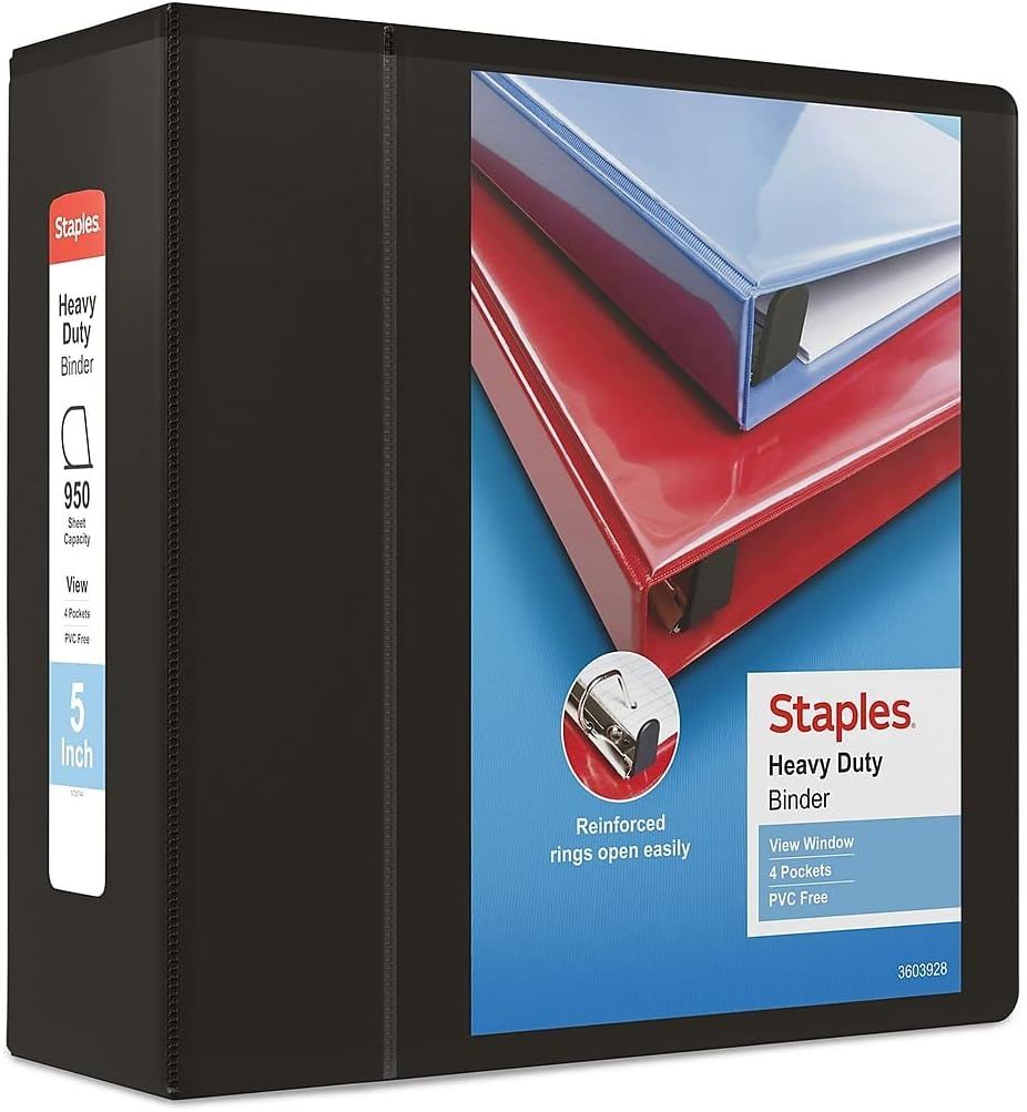 Staples Heavy-Duty 2-Inch D-Ring View Binder, Reinforced Spine, Holds Up to 450 Sheets, Gray, for Office & School