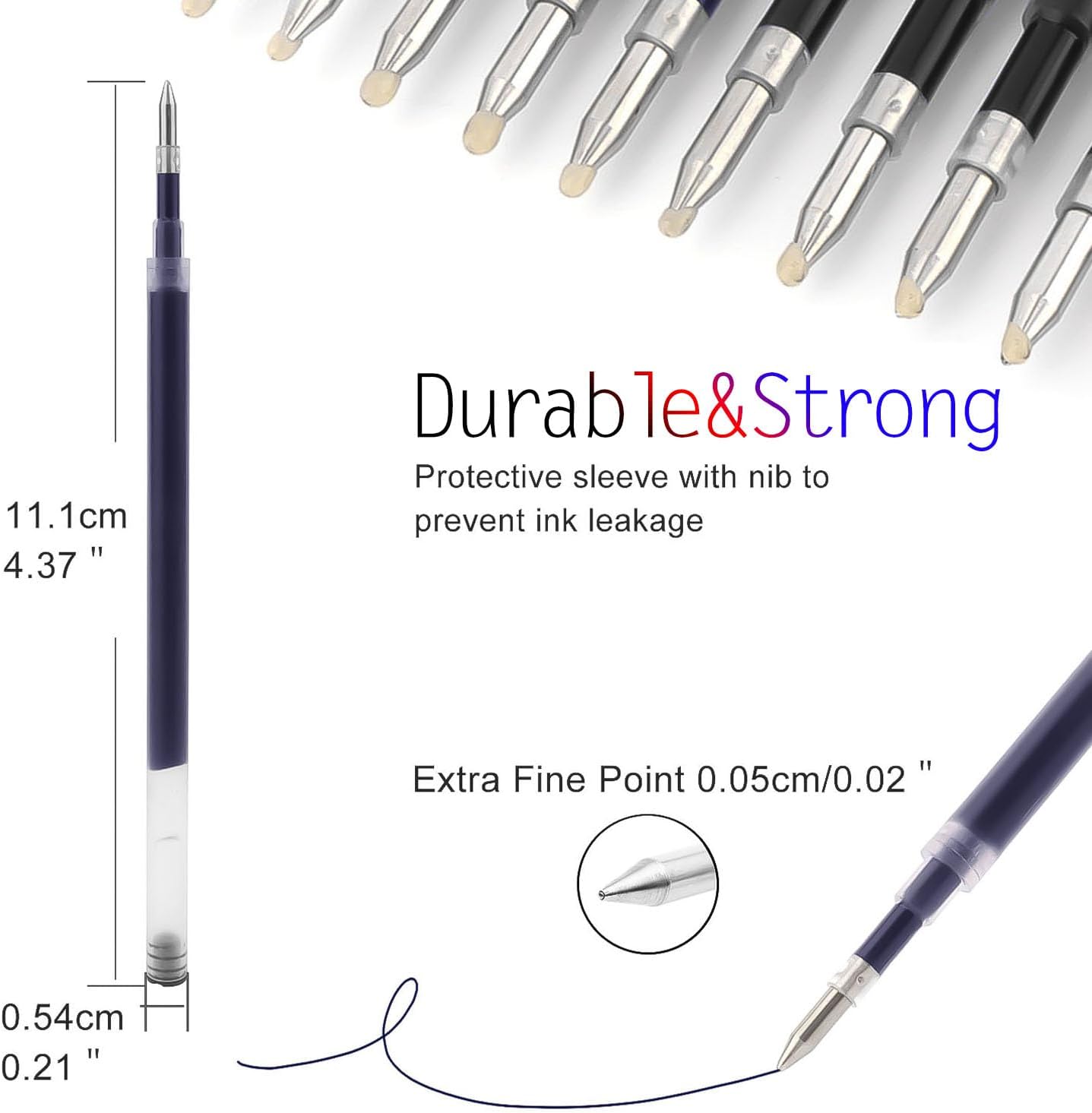 8 Pieces Replaceable Ballpoint Pen Refills Work for Most Brands Pens with Smooth Writing,Free-Flowing German Ink with Medium 0.5mm Ballpoint Tip(Black Refills and Length 4.4inch)