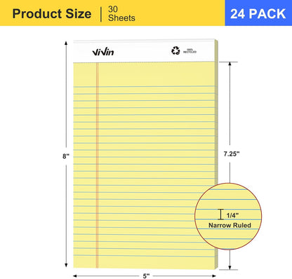 ViVin Legal Pads 8.5 x 11 Inch, Wide Ruled Note Pads, 12 Pack, 50 Sheet/Pad, Perforated Writing Pads, Notepads for Office Home School, 600 Sheets, White Paper