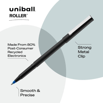 uniball Roller Rollerball Pens, Micro Point (0.5mm), Blue, 12 Pack