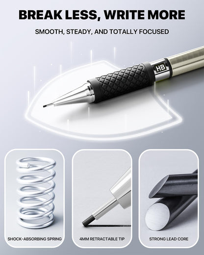 6PCS Metal Mechanical Pencil Set with 0.7mm Medium Point, 360 Leads, 12 Erasers, Art Mechanical Pencils Pack with Storage Case for School Writing, Sketching, Drawing & Professional Drafting