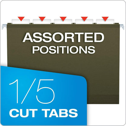 Pendaflex Hanging File Folders Letter Size - 100 Pack - 1/5 Cut Adjustable Tabs - Green Bulk File Folders with Tabs 8.5 X 11 Inches