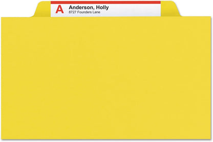 Smead Pressboard Classification File Folder with SafeSHIELD Fasteners, 2 Pocket Dividers, 2" Expansion, Legal Size, Yellow, 10 per Box (19084)
