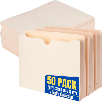 1InTheOffice File Jacket Folders, Manila, Letter Size, Reinforced Straight-Cut Tab, 1" Expansion, 50 Pack