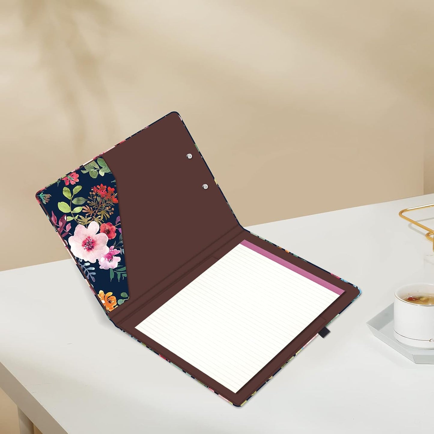 Hongri Clipboard Folio with Refillable Lined Notepad and Interior Storage Pocket for Students, Classroom, Office, Women, Man, Cute Custom Pattern, Size 12.8 x 9.2 in, Classic Flower