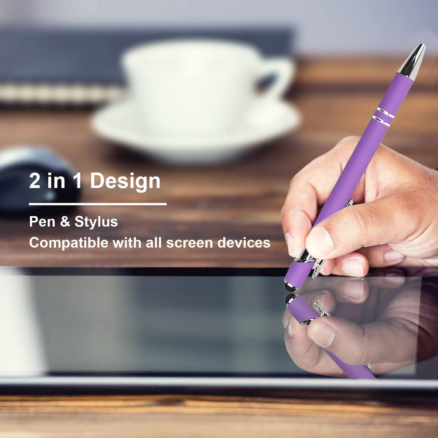 Oddmoal Ballpoint Pen with Stylus Tip, Soft Touch Click Metal Pen, 1.0mm Medium Point, Black Ink, 12 Count(Black)