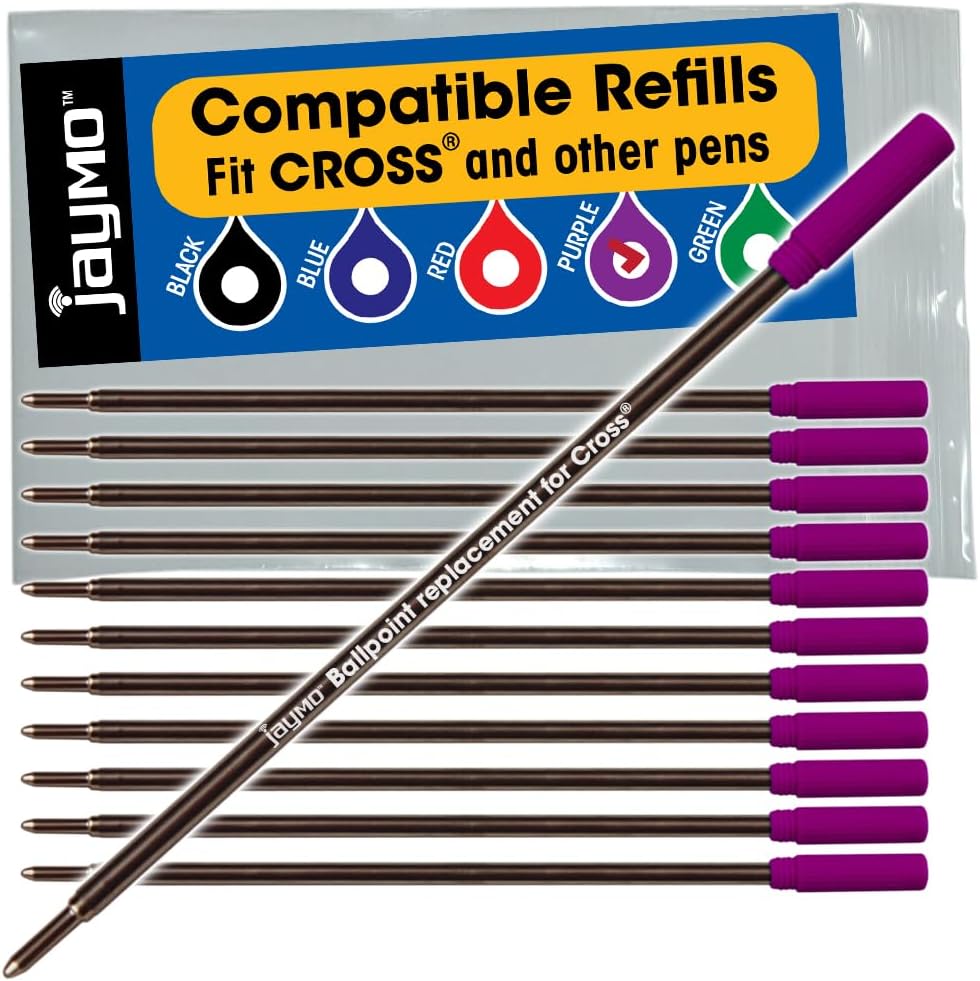 Jaymo Replacement for Cross 8513 - Measures 4.563 in / 116 mm Long - Ballpoint Pen Refill - 6 Black