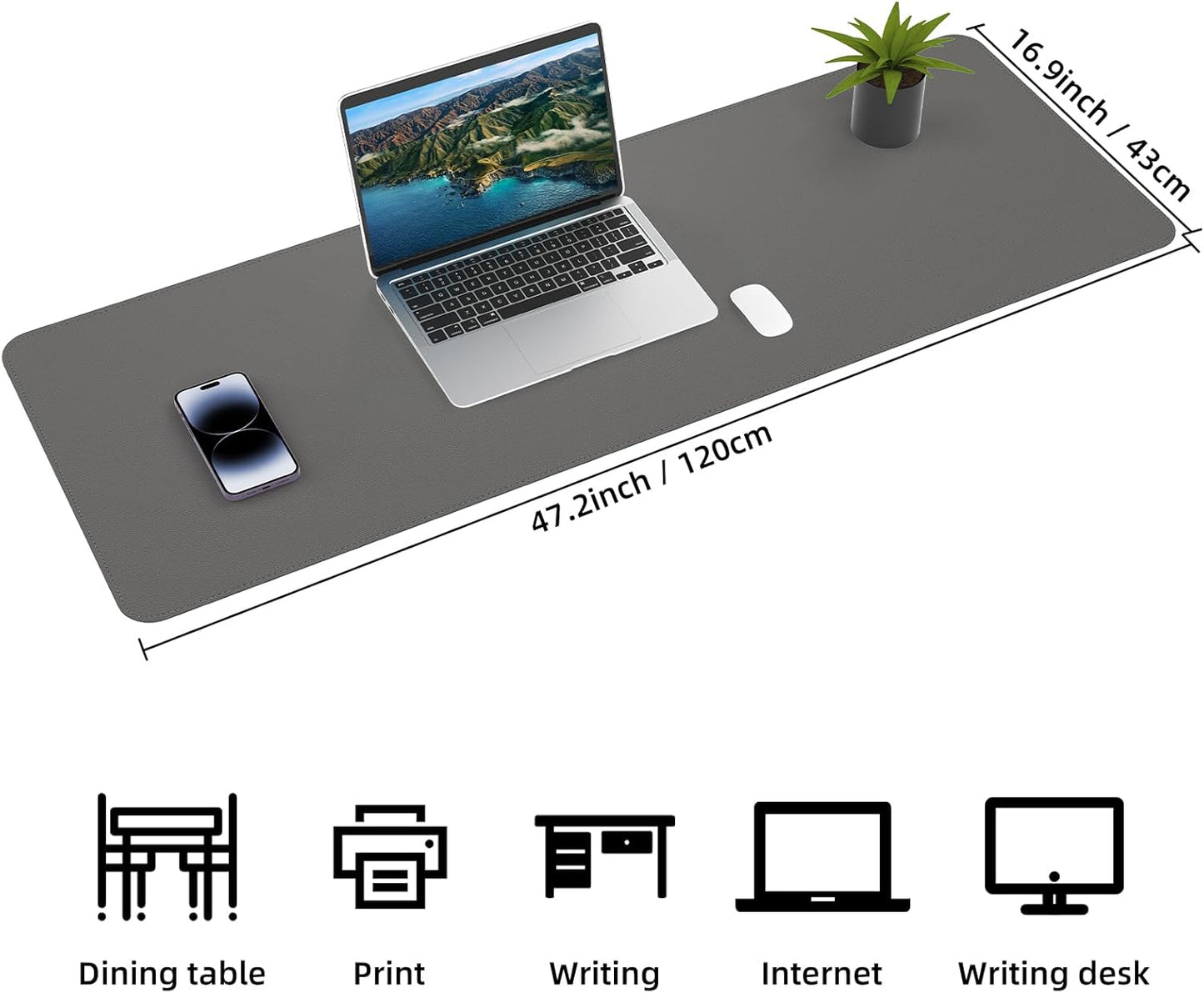 Large Desk Mat 47.2" x 17" Leather Desk Pad Protector with Natural Cork & PU Leather, Non-Slip Office Desk Mat, Large Mouse Pad, Waterproof Desk Blotter pad for Office&Home(Black)