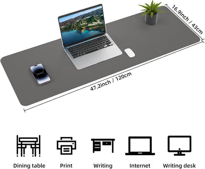 Large Desk Mat 47.2" x 17" Leather Desk Pad Protector with Natural Cork & PU Leather, Non-Slip Office Desk Mat, Large Mouse Pad, Waterproof Desk Blotter pad for Office&Home(Black)