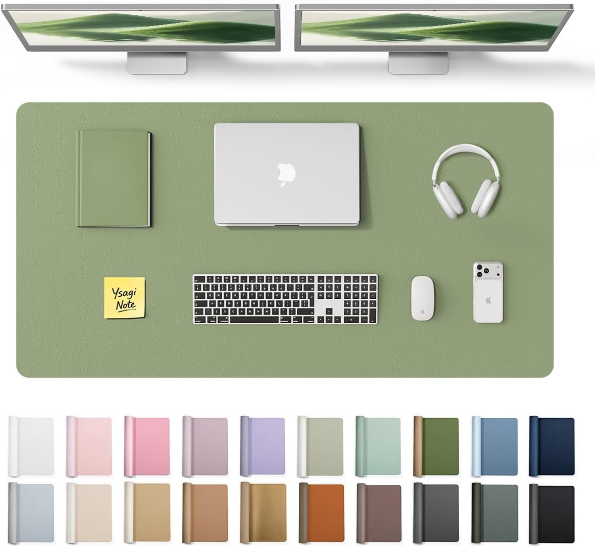 YSAGi Leather Office Desk Pad Protector, Large Mouse Pad, Non-Slip, PU Leather, Laptop Desk Blotter, Waterproof Writing Pad for Office and Home, Black, 23.6" x 13.8" - Colors A