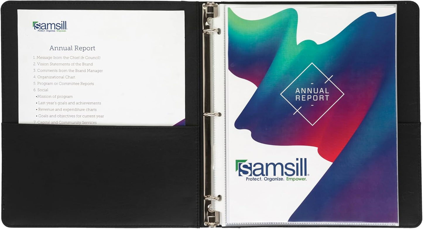 Samsill 1 Inch 3 Ring Binder, Leather, Black with Contrast Stitching, 8.5X 11 Inch, 3 Rings, Notebook Binder, Portfolio Organizer, Planner, Journal