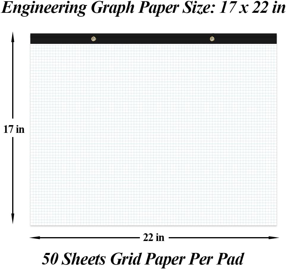 Large Engineering Graph Paper Pad - 22" x 17" Grid Paper Notepad, 4"x4" Blue Grid 50 Sheets/100 Pages Paper for Engineer Architect Designer Mathematician Draftsman