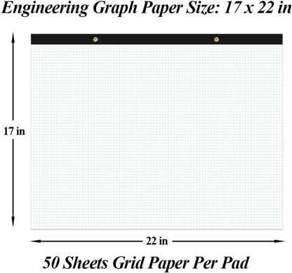 Large Engineering Graph Paper Pad - 22" x 17" Grid Paper Notepad, 4"x4" Blue Grid 50 Sheets/100 Pages Paper for Engineer Architect Designer Mathematician Draftsman