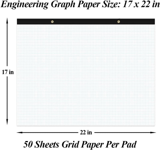 Large Engineering Graph Paper Pad - 22" x 17" Grid Paper Notepad, 4"x4" Blue Grid 50 Sheets/100 Pages Paper for Engineer Architect Designer Mathematician Draftsman