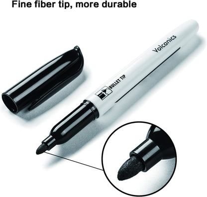Volcanics Black Dry Erase Markers Low Odor Fine Whiteboard Markers Thin Box of 30